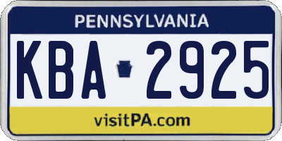 PA license plate KBA2925
