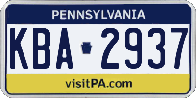 PA license plate KBA2937
