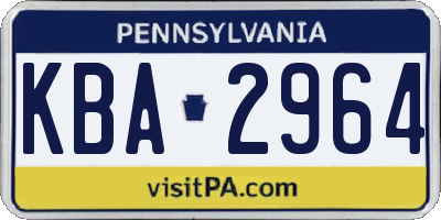 PA license plate KBA2964