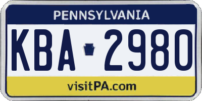 PA license plate KBA2980
