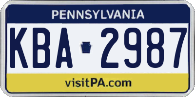 PA license plate KBA2987