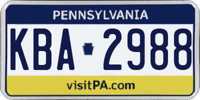 PA license plate KBA2988