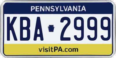 PA license plate KBA2999
