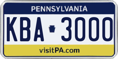 PA license plate KBA3000