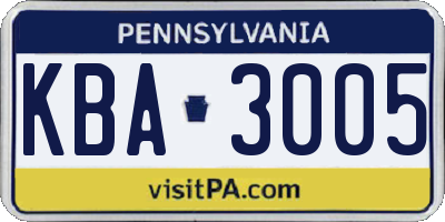 PA license plate KBA3005