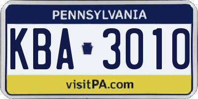 PA license plate KBA3010