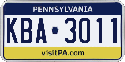 PA license plate KBA3011