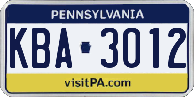 PA license plate KBA3012