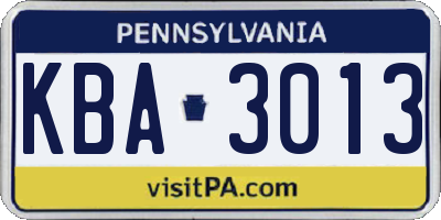 PA license plate KBA3013