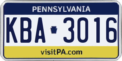 PA license plate KBA3016