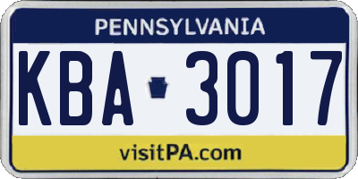 PA license plate KBA3017