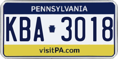 PA license plate KBA3018