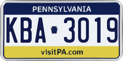 PA license plate KBA3019