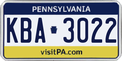 PA license plate KBA3022