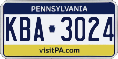 PA license plate KBA3024