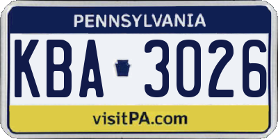PA license plate KBA3026
