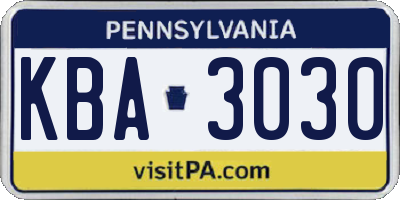 PA license plate KBA3030
