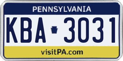 PA license plate KBA3031