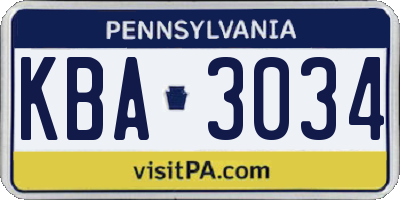 PA license plate KBA3034