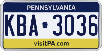 PA license plate KBA3036