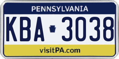 PA license plate KBA3038