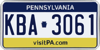 PA license plate KBA3061