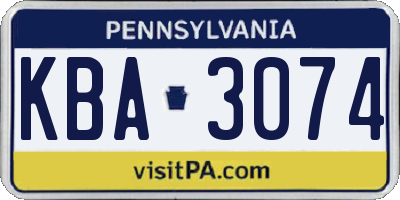 PA license plate KBA3074