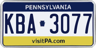 PA license plate KBA3077