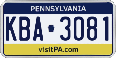 PA license plate KBA3081