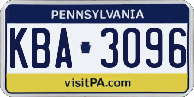 PA license plate KBA3096