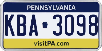 PA license plate KBA3098
