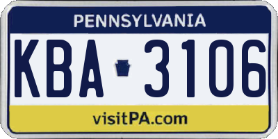 PA license plate KBA3106