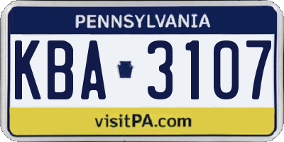 PA license plate KBA3107