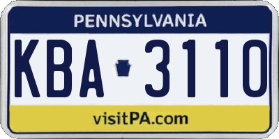 PA license plate KBA3110