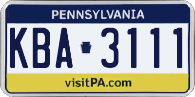 PA license plate KBA3111