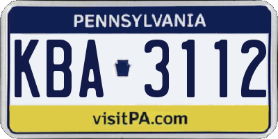 PA license plate KBA3112