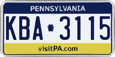 PA license plate KBA3115