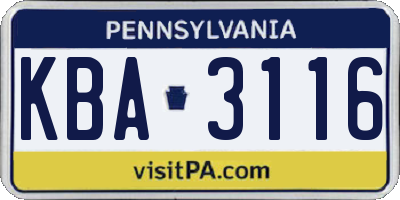 PA license plate KBA3116