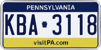 PA license plate KBA3118