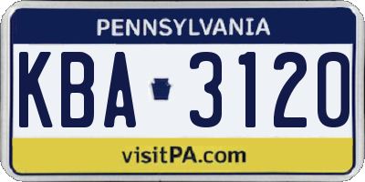 PA license plate KBA3120