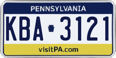 PA license plate KBA3121