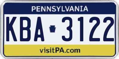 PA license plate KBA3122