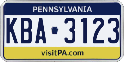 PA license plate KBA3123