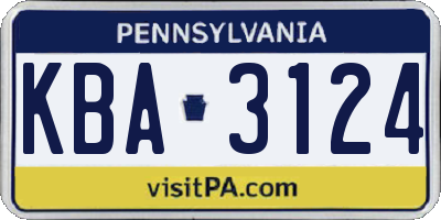 PA license plate KBA3124