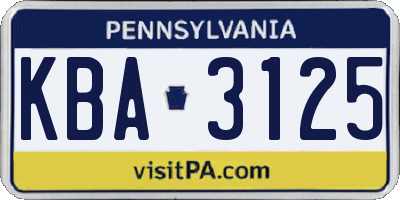 PA license plate KBA3125