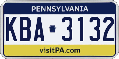 PA license plate KBA3132