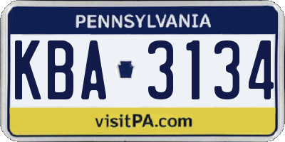 PA license plate KBA3134