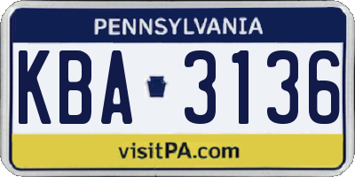 PA license plate KBA3136