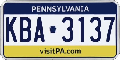 PA license plate KBA3137