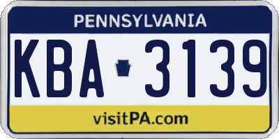 PA license plate KBA3139